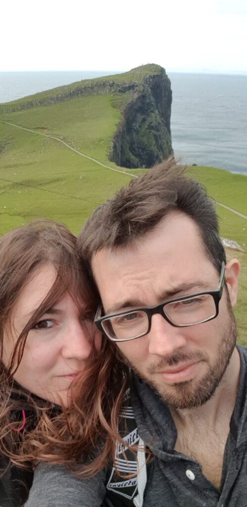 Selfie di Federico e Chiara a Neist Point, Skye