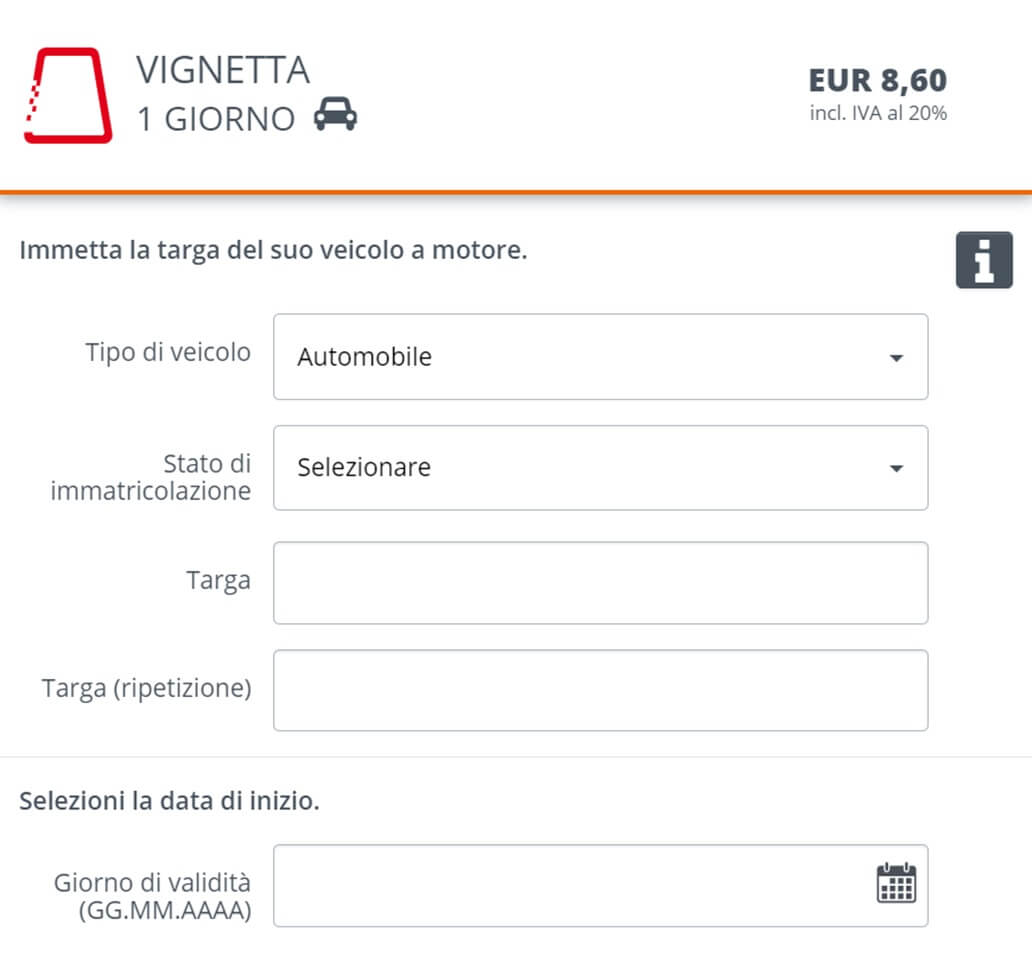 il form online per la vignetta di 1 giorno