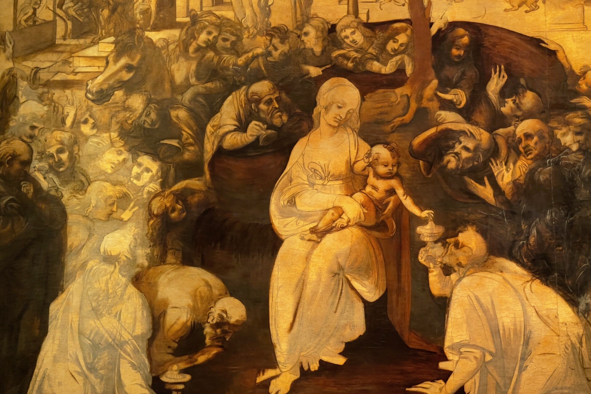 adorazione dei magi di leonardo da vinci alla galleria degli uffizi di firenze